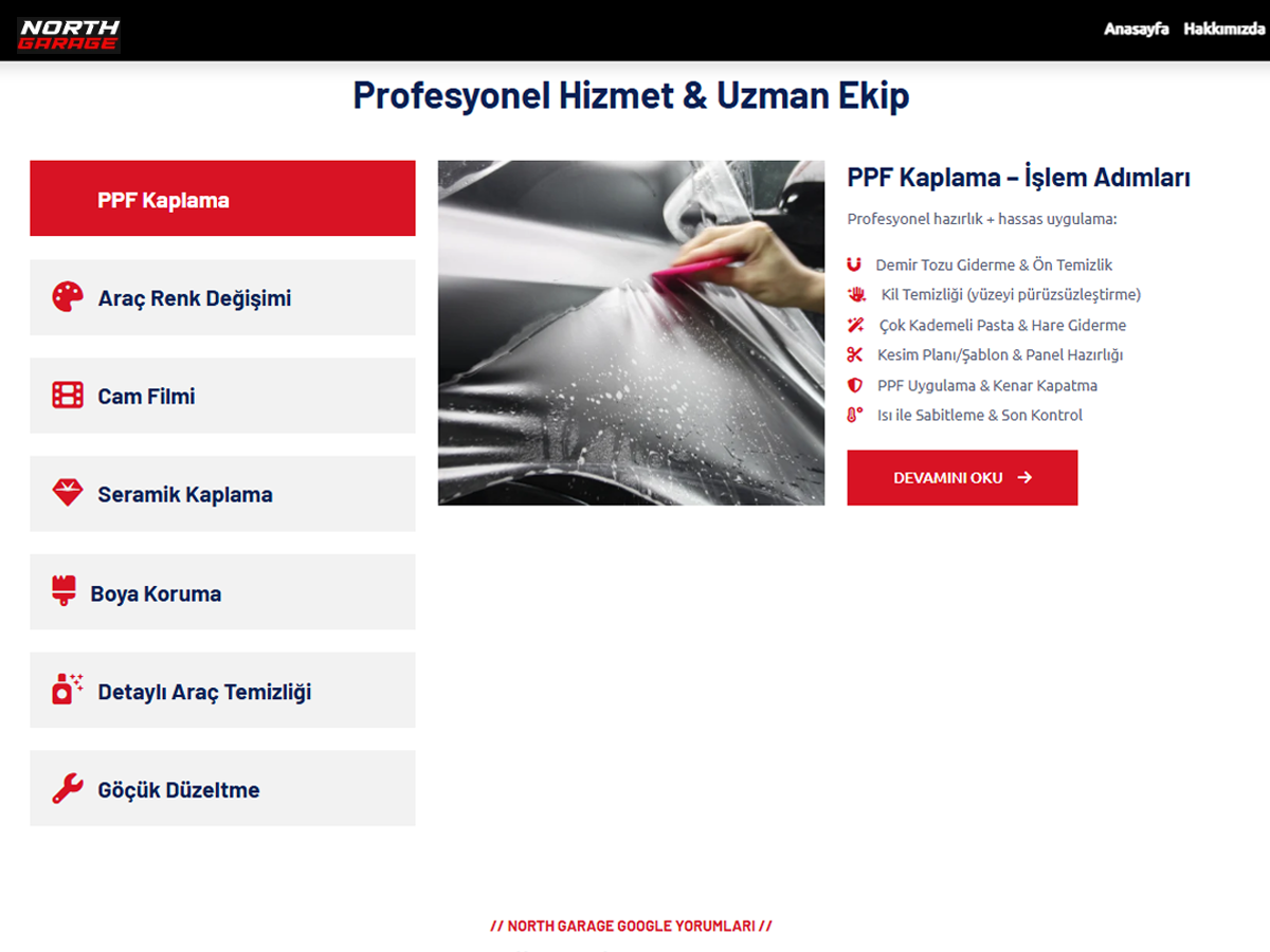 North Garage Otomotiv Web Sitesi